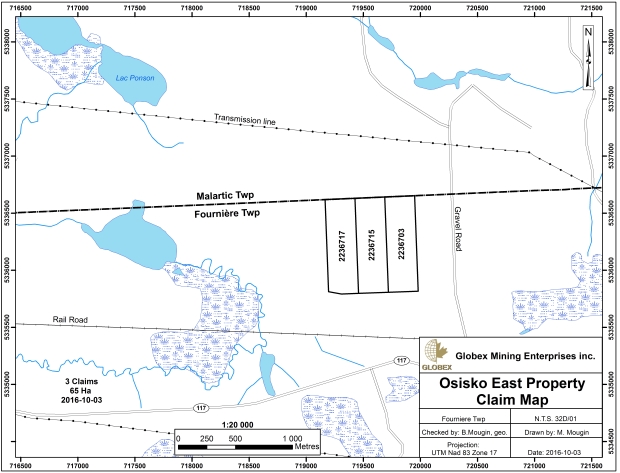 Osisko East claim map 2016